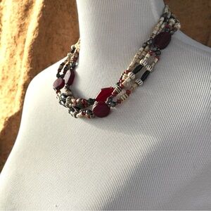 Vintage African Trade Bead Necklace 40” Resin Phenolic & Bone Bead ~ Tribal Boho